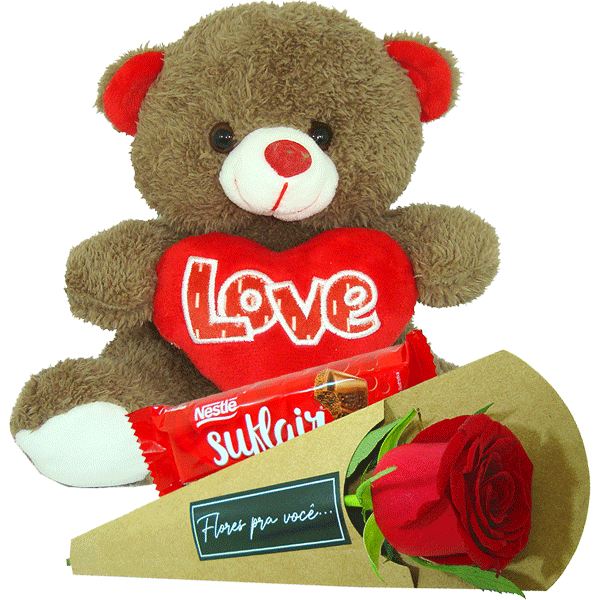 Urso Garoto do Amor com Suflair e Rosa