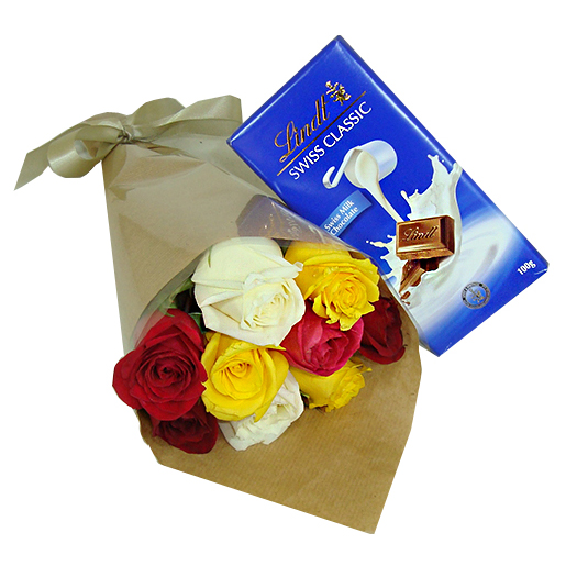 Buqu de Rosas coloridas com Lindt