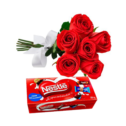 Buquê Rosas Vermelhas com Chocolates Nestlé