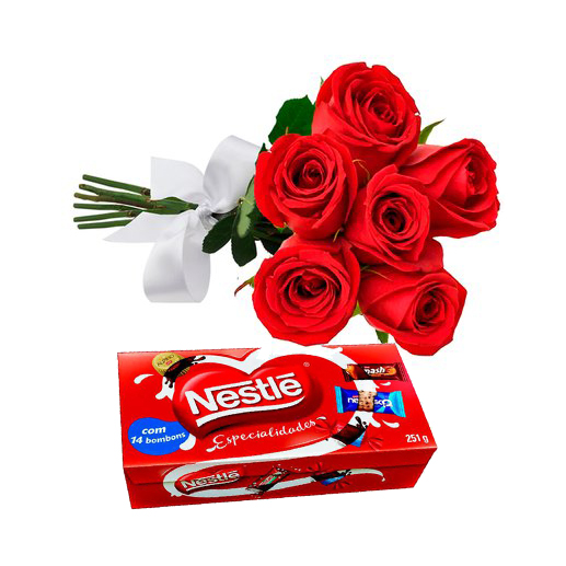 Buqu Rosas Vermelhas com Chocolates Nestl