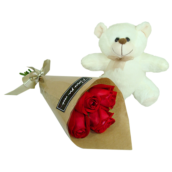 Urso Branco com Rosas Vermelhas