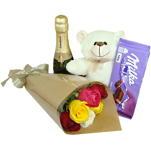 Urso Rosas Espumante e Milka