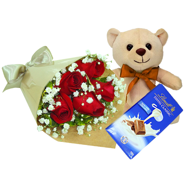Urso com Rosas Vermelhas e Lindt