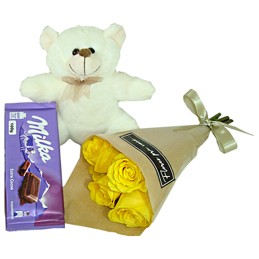 Rosas Amarelas Milka e Pelcia