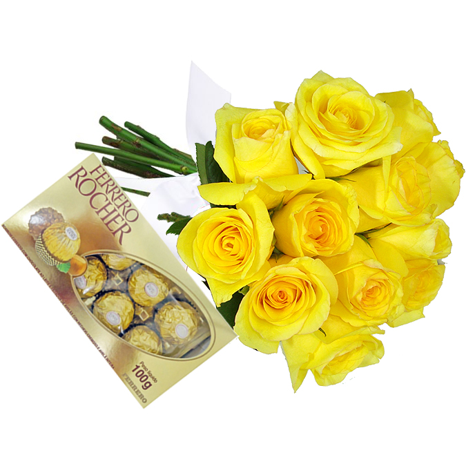 Rosas Amarelas com Ferrero Rocher