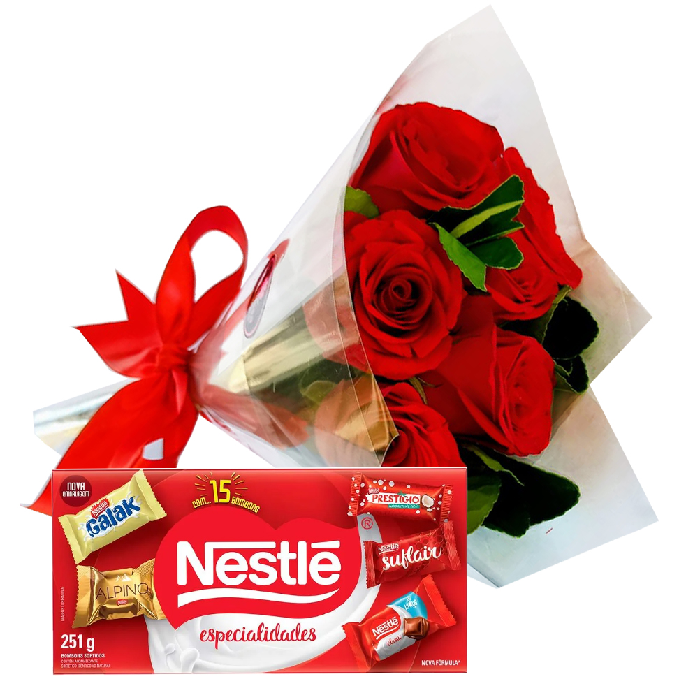 Rosas Vermelhas com Bombons Sortidos