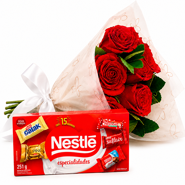 Rosas Vermelhas com Bombons Sortidos