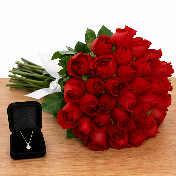 Buqu� com 42 Rosas e Joias