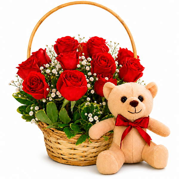 Cesta de Rosas Vermelhas com Pel�cia