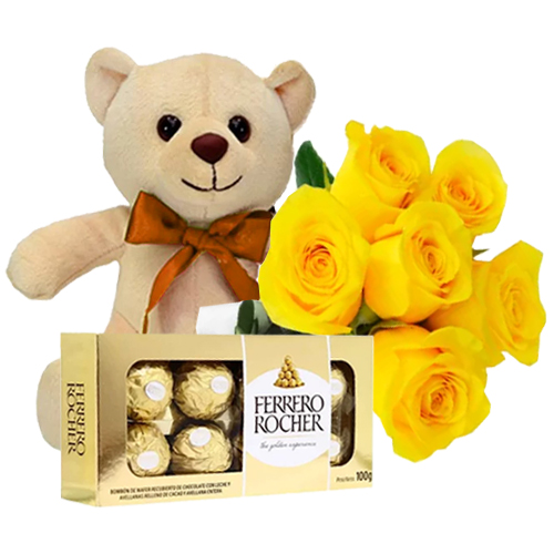 Arranjo de Rosas Amarelas Pelcia