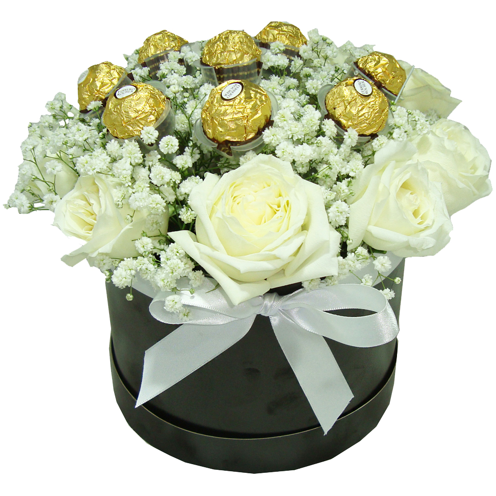 Box com Rosas Brancas e Ferrero