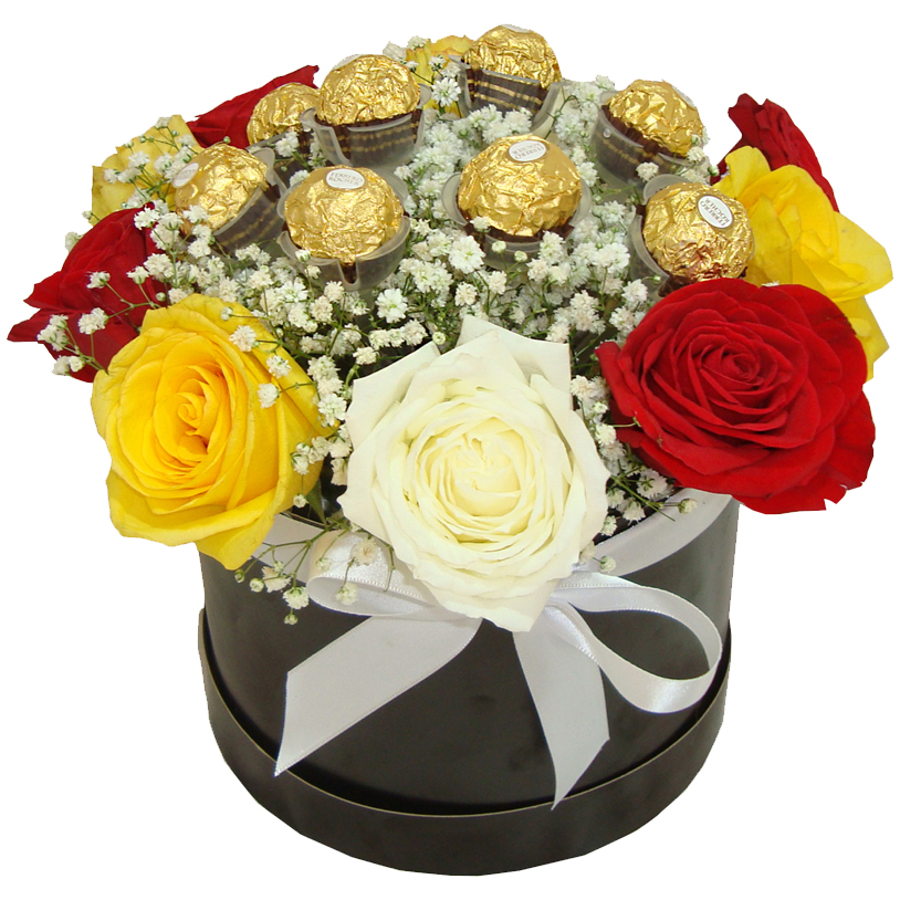 Box com Rosas Coloridas e Bombons