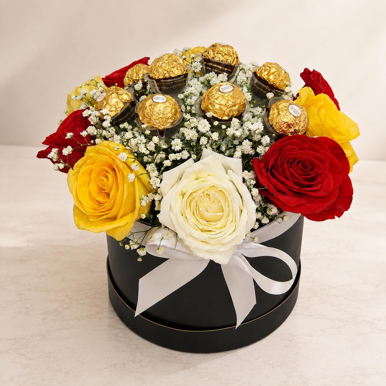 Box com Rosas Coloridas e Bombons