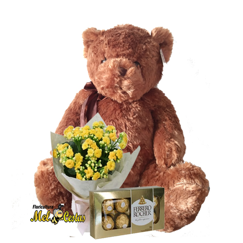 Pelcia urso Marrom Com Flores