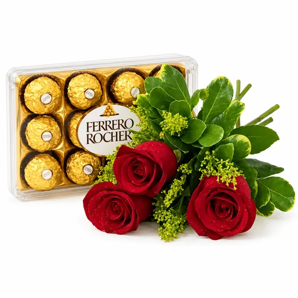 Trio de Rosas com Ferrero Rocher