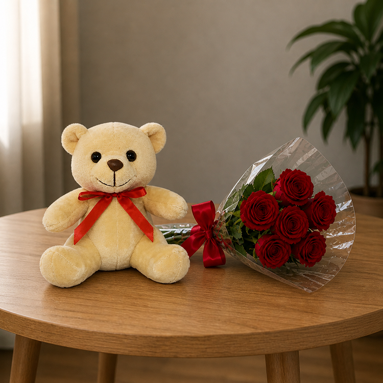 Buqu� de Rosas e Ursinho