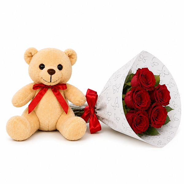 Buqu� de Rosas e Ursinho