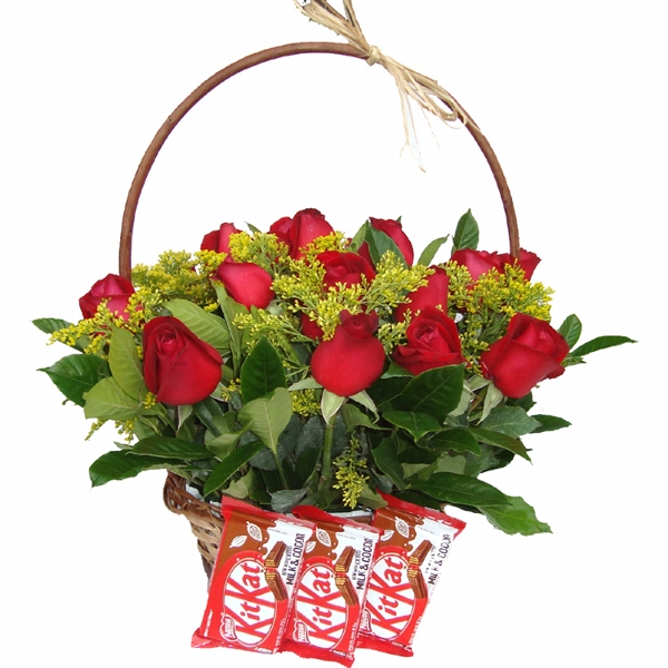 Cesta de Rosas e Chocolate