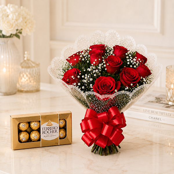 Buqu� de Rosas Rom�ntico com Ferrero