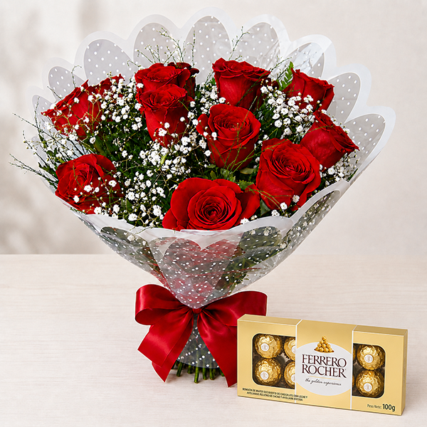 Buqu� de Rosas Rom�ntico com Ferrero