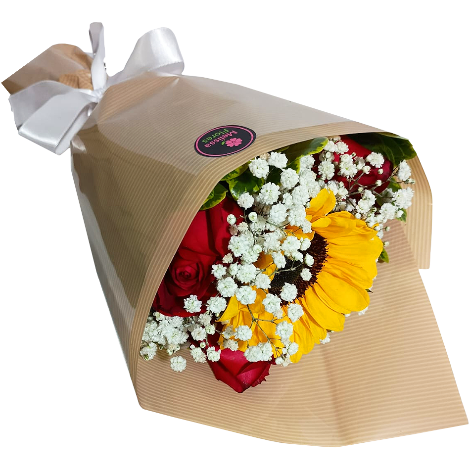 Buqu� com Rosas e Girassol