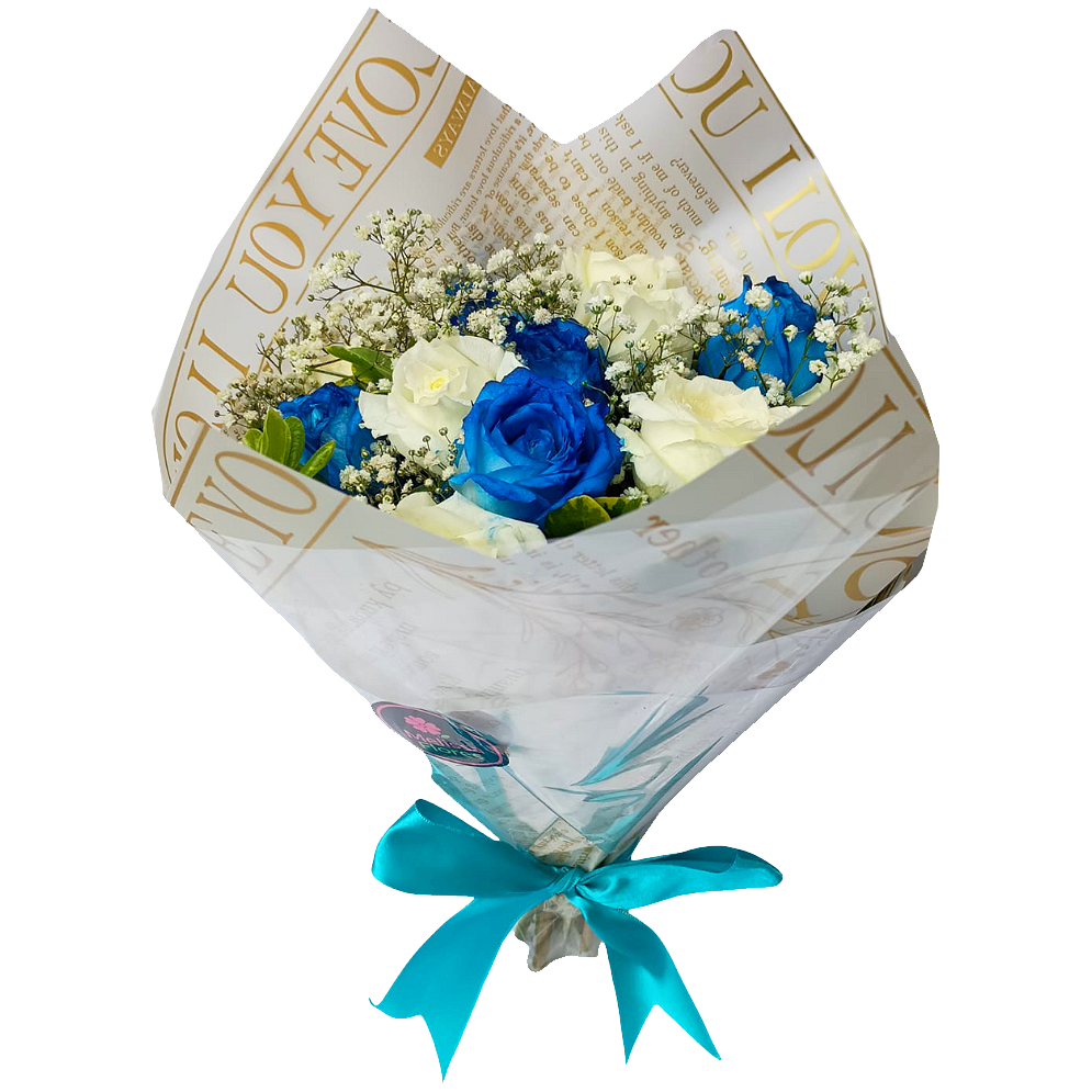 Buqu� com Rosas AzuIs e Brancas