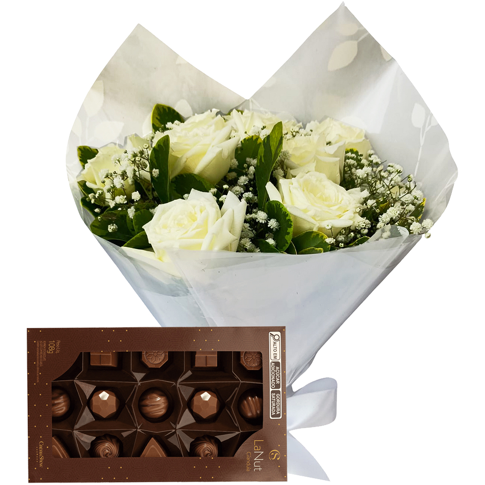 Buqu� Eleg�ncia Branca com Bombons