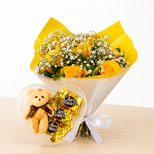 Buqu� Eleg�ncia Amarelo e Bombons