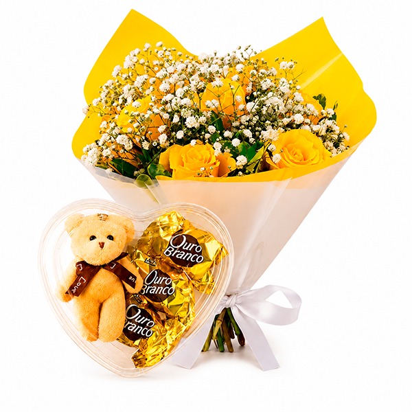 Buqu� Eleg�ncia Amarelo e Bombons