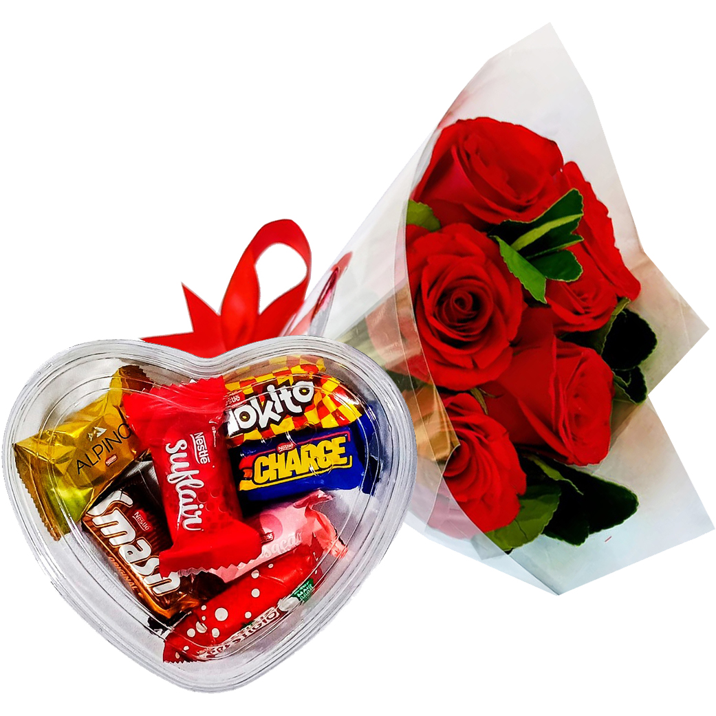 Buqu� de Rosas e Bombons Surtidos
