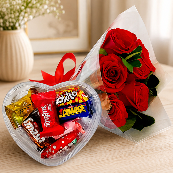 Buqu� de Rosas e Bombons Surtidos