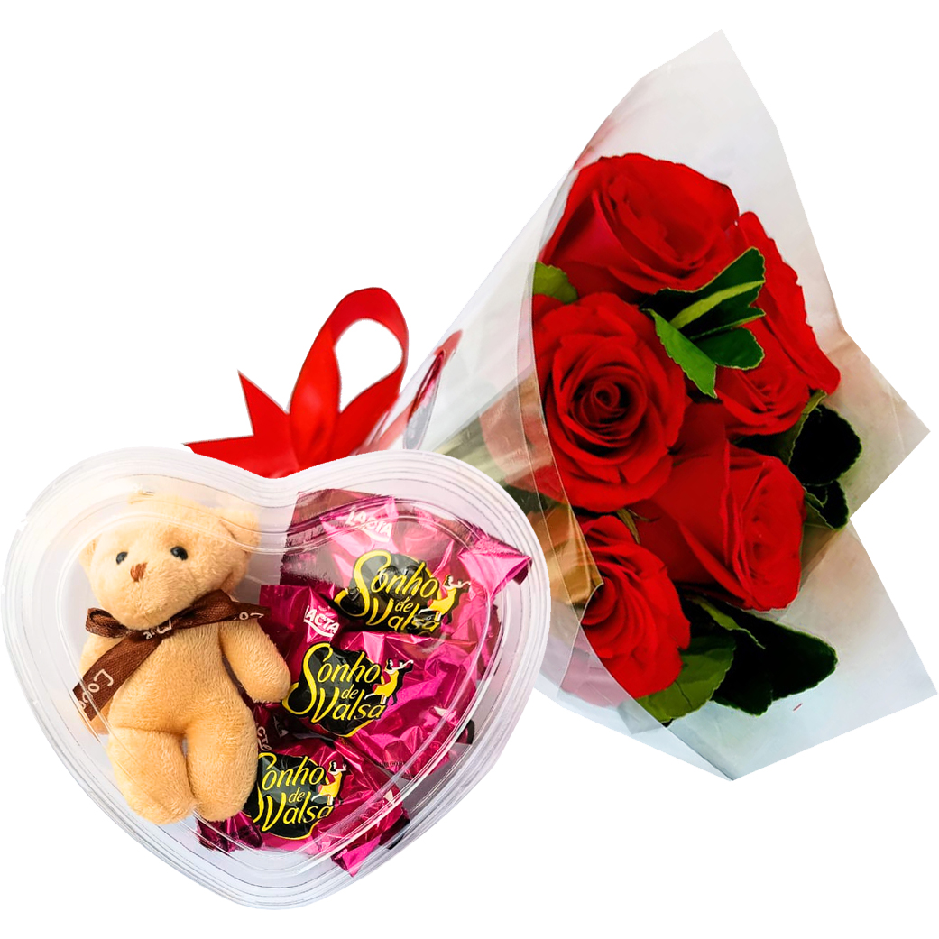 Arranjo com Rosas Pel�cia e Bombons