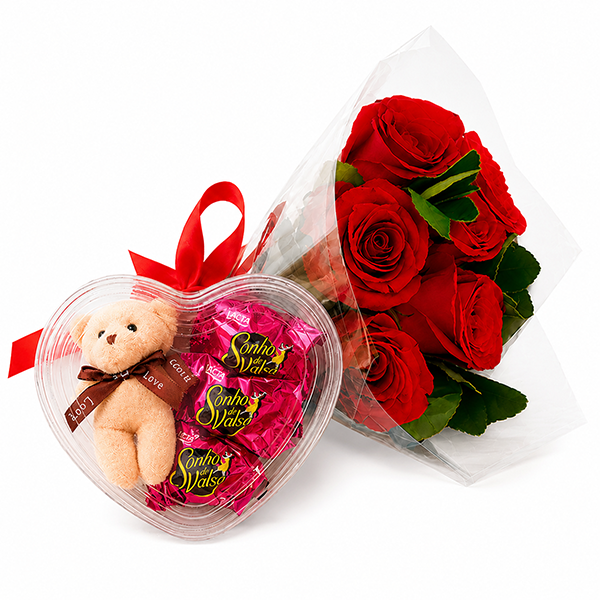 Arranjo com Rosas Pel�cia e Bombons