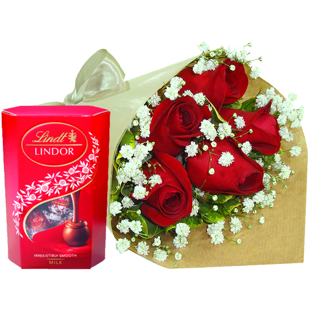 Buqu� Rosas Vermelhas com Lindt Flora