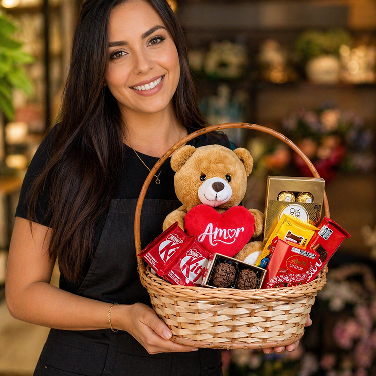 Cesta de Chocolate com Urso