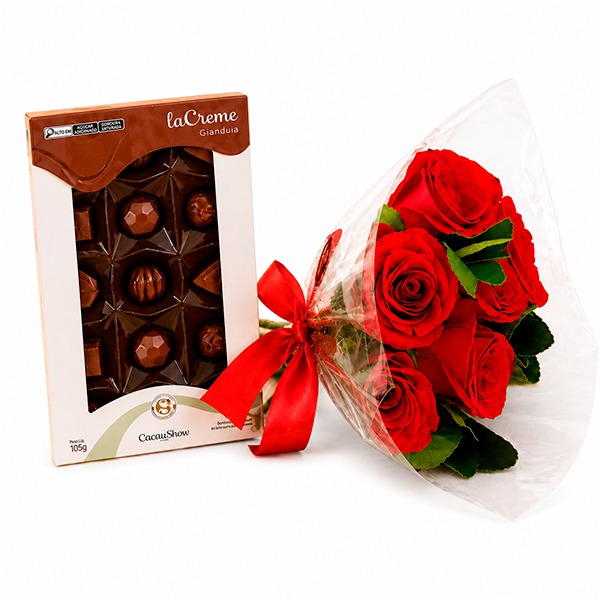 Buqu� de Rosas e Bombons Cacau Show