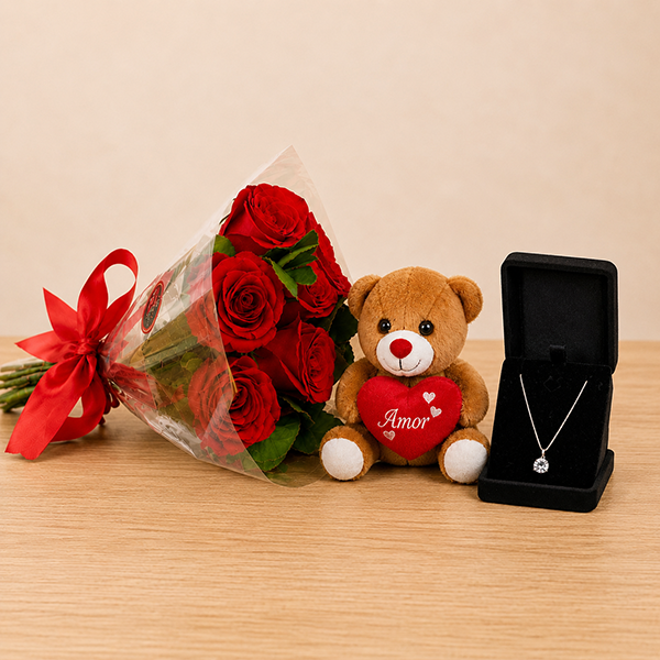Buqu� de Rosas com Colar de Prata