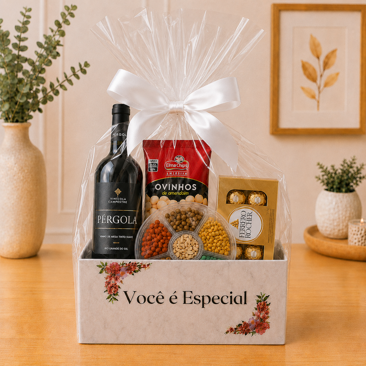 Cesta Especial com Vinho e Ferrero Rocher