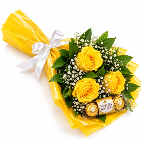 Buqu� Encanto Amarelo com Ferrero Rocher