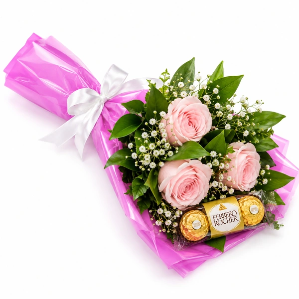 Buqu� Encanto Rosa com Ferrero Rocher