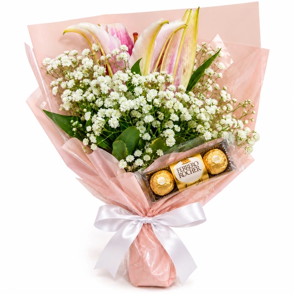 Buqu� Encanto de L�rios com Ferrero Rocher
