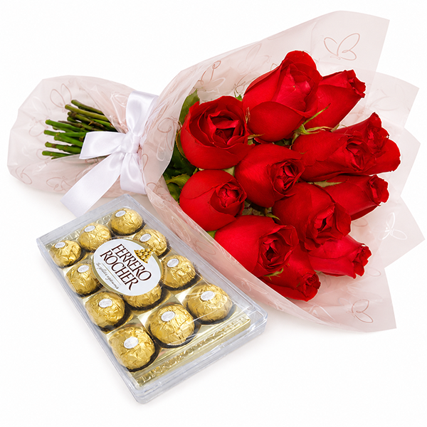 12 Rosas Vermelhas e Chocolate