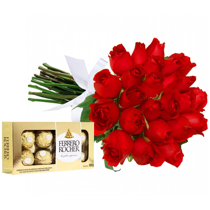 Buqu� de 24 Rosas Vermelhas e Chocolate