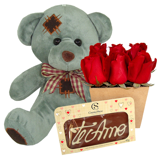 Urso Flores e Chocolate