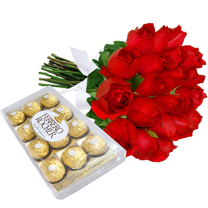 Buqu com 18 Rosas Vermelhas e Chocolates